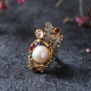 珠宝首饰工厂设计批发925银复古女新款巴洛克戒指异形珠饰品